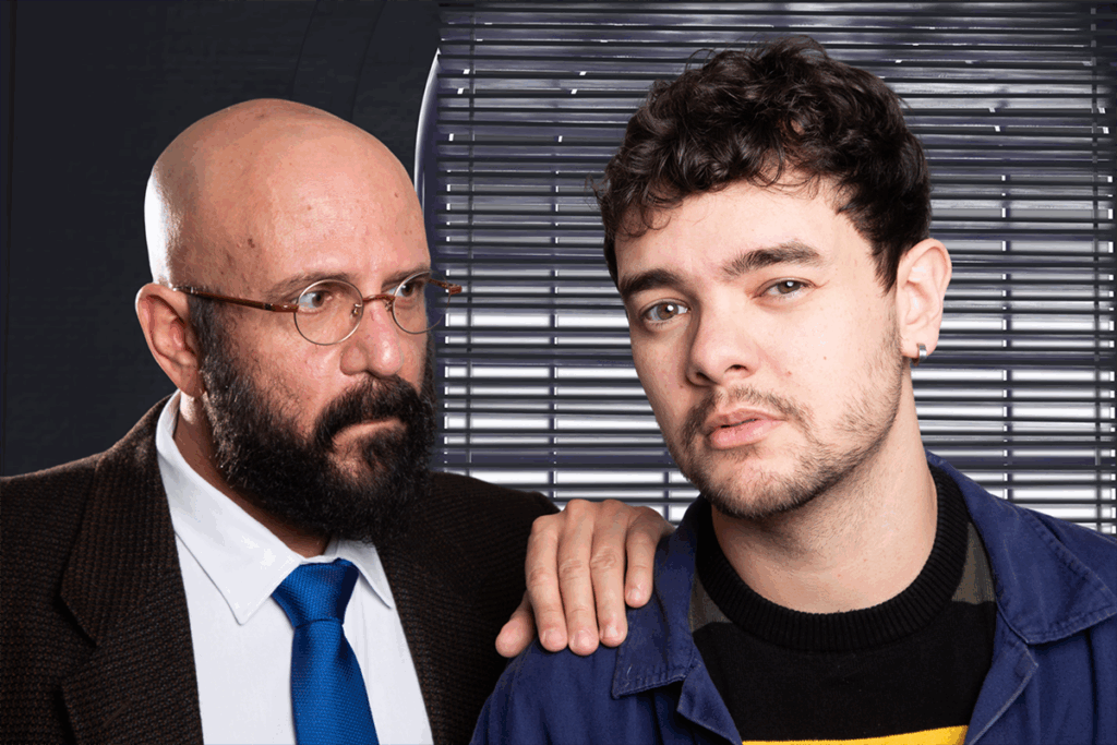 Cena do espetáculo O Ponto Final com Luccas Papp e Marcos Lacerda no Teatro Multiplan