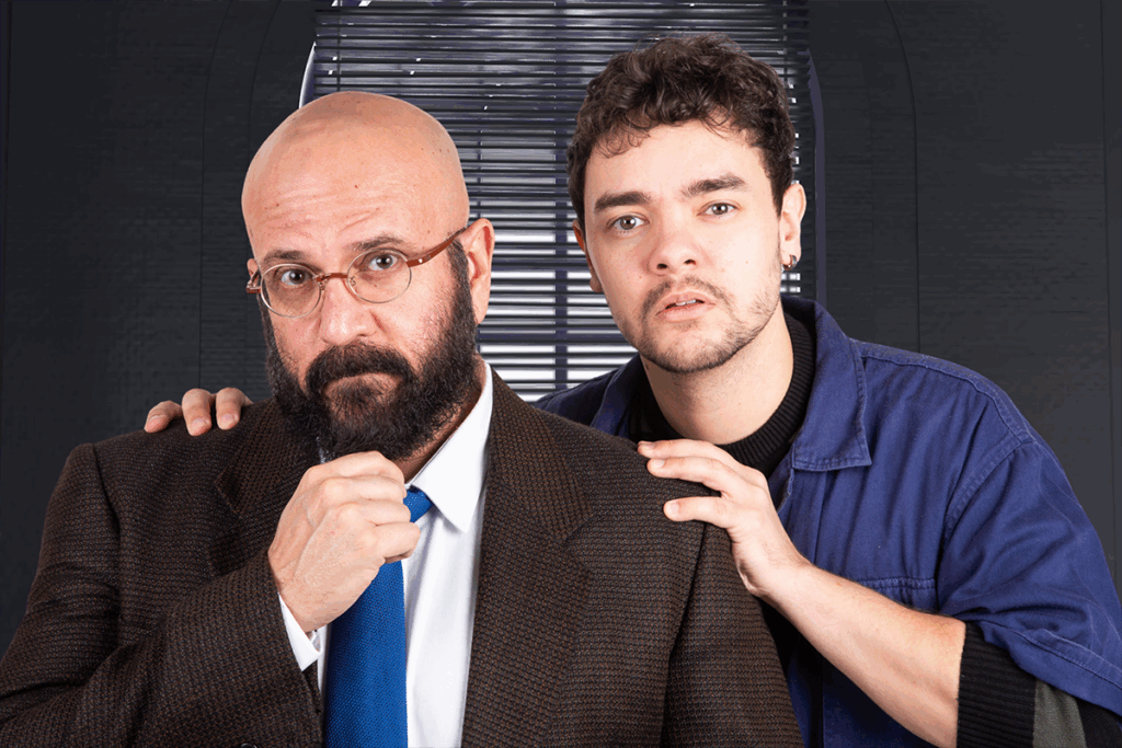 Cena do espetáculo O Ponto Final com Luccas Papp e Marcos Lacerda no Teatro Multiplan